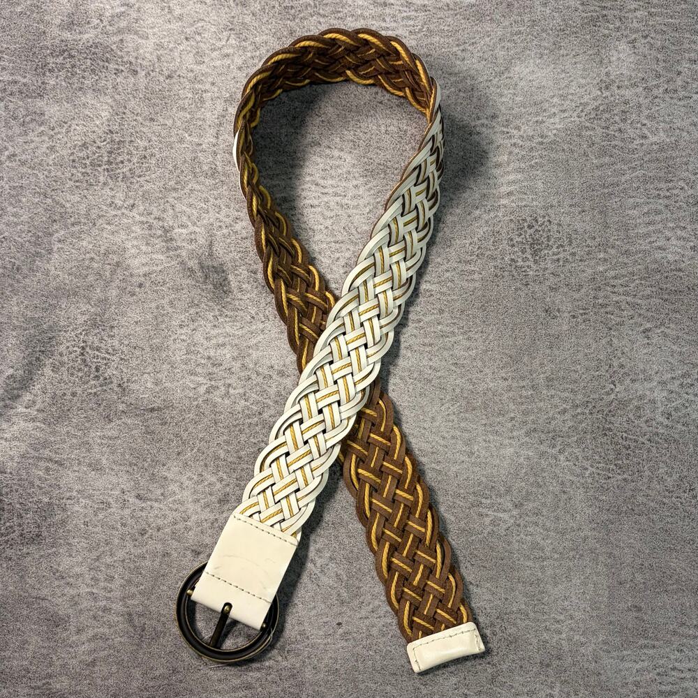 White Woven Round Buckle Belt